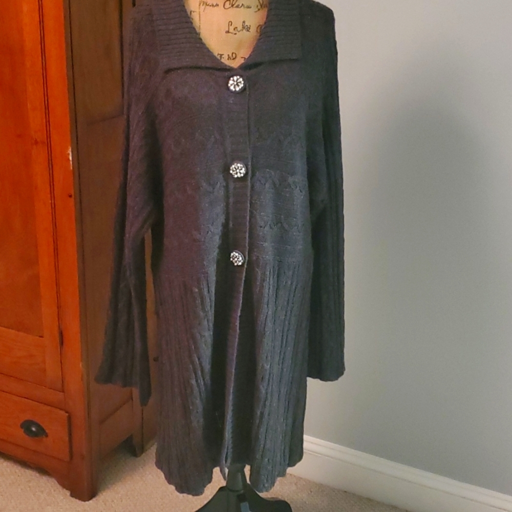 Lane Bryant Wool/acrylic  duster sweater with decorative buttons.